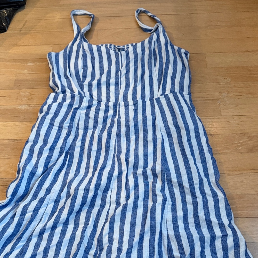 Old Navy Blue & White Striped Spaghetti Strap Midi Dress